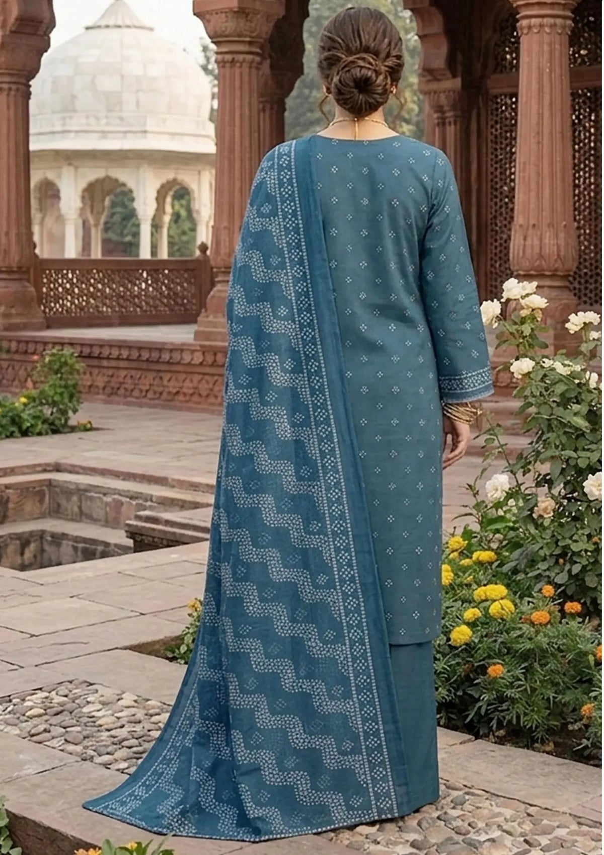 Prints Collection Volume 2 Teal Nocturne deep teal unstitched 3 piece lawn back or full fabric view