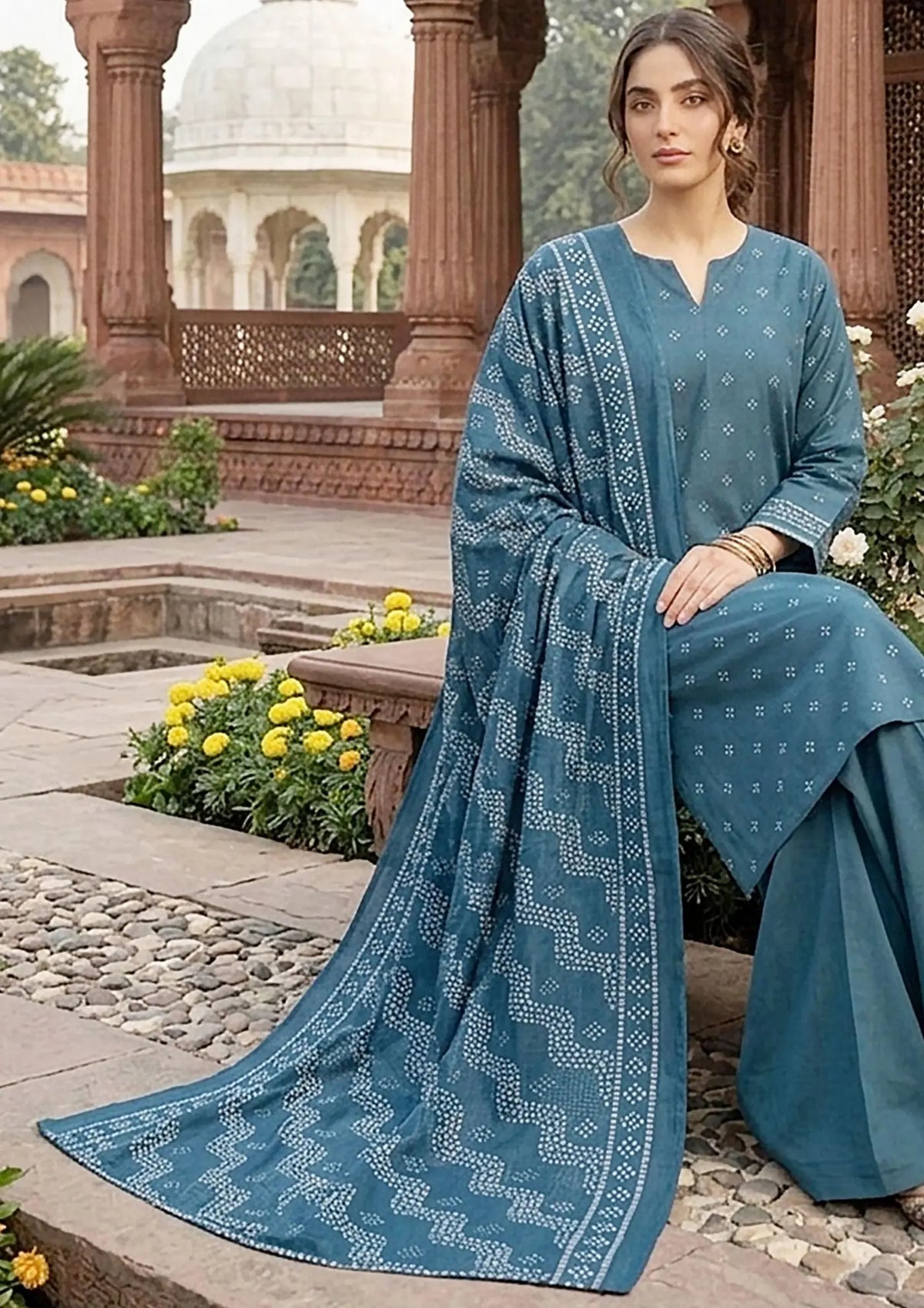 Prints Collection Volume 2 Teal Nocturne deep teal unstitched 3 piece lawn close styling and print detail
