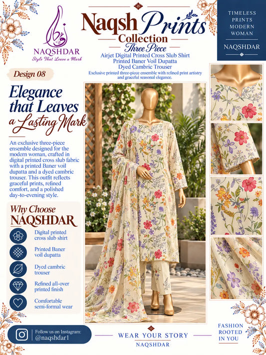 Wildflower Ivory ivory and multicolour wildflower unstitched 3 piece cross slub lawn Naqshdar catalogue view
