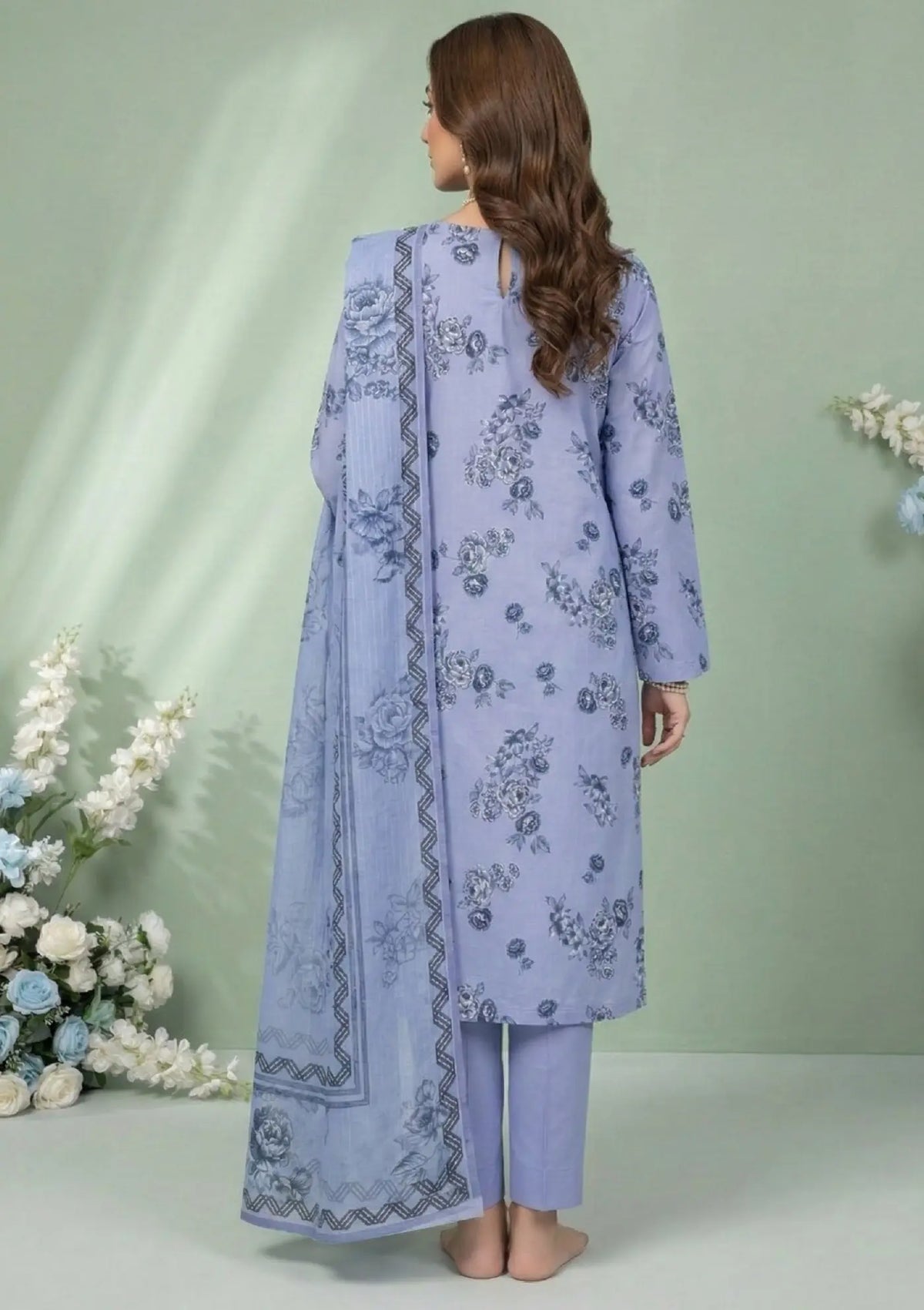 Azure Petal Powder Blue 3PC Printed Lawn back view