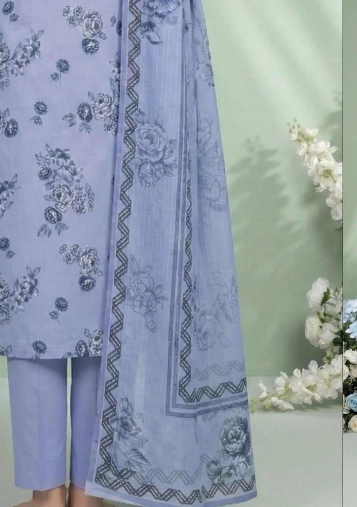 Azure Petal Powder Blue 3PC Printed Lawn shirt print detail