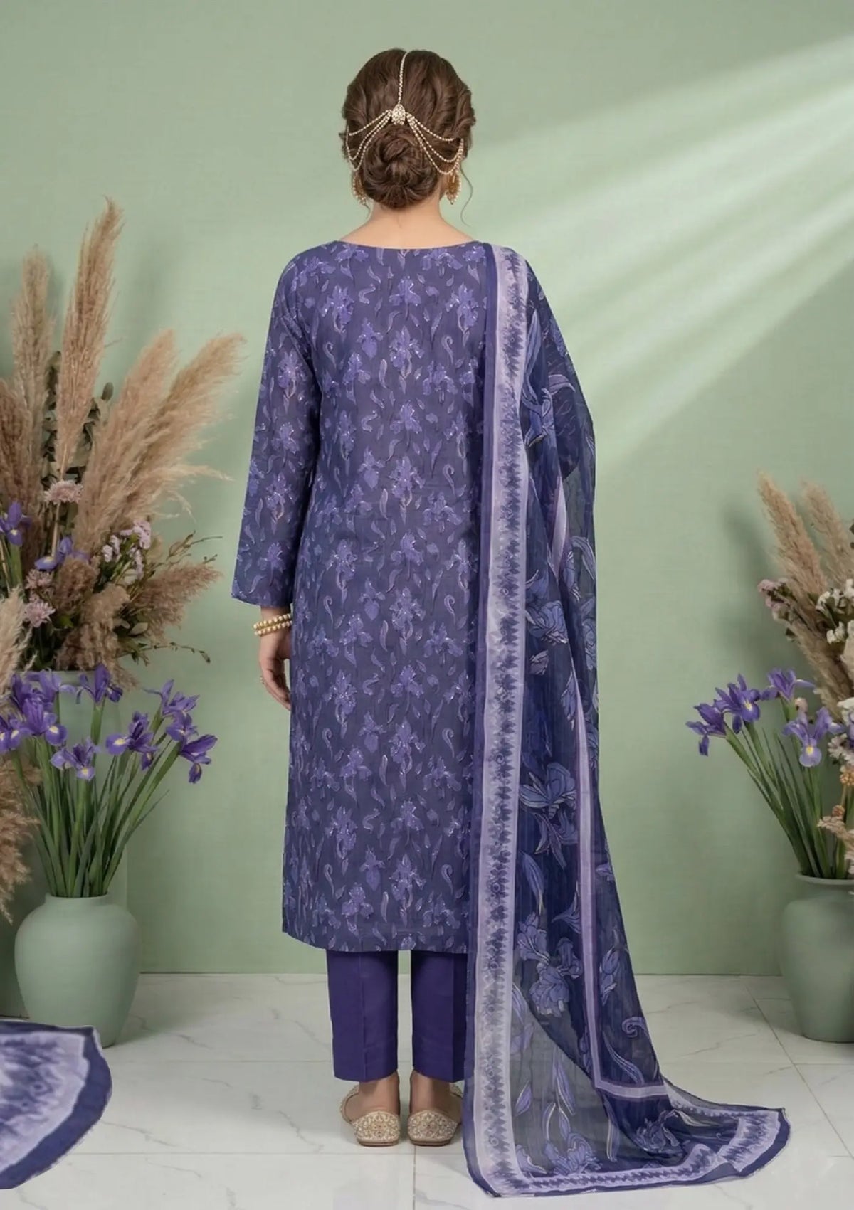 Indigo Whisper 3PC Printed Lawn back view