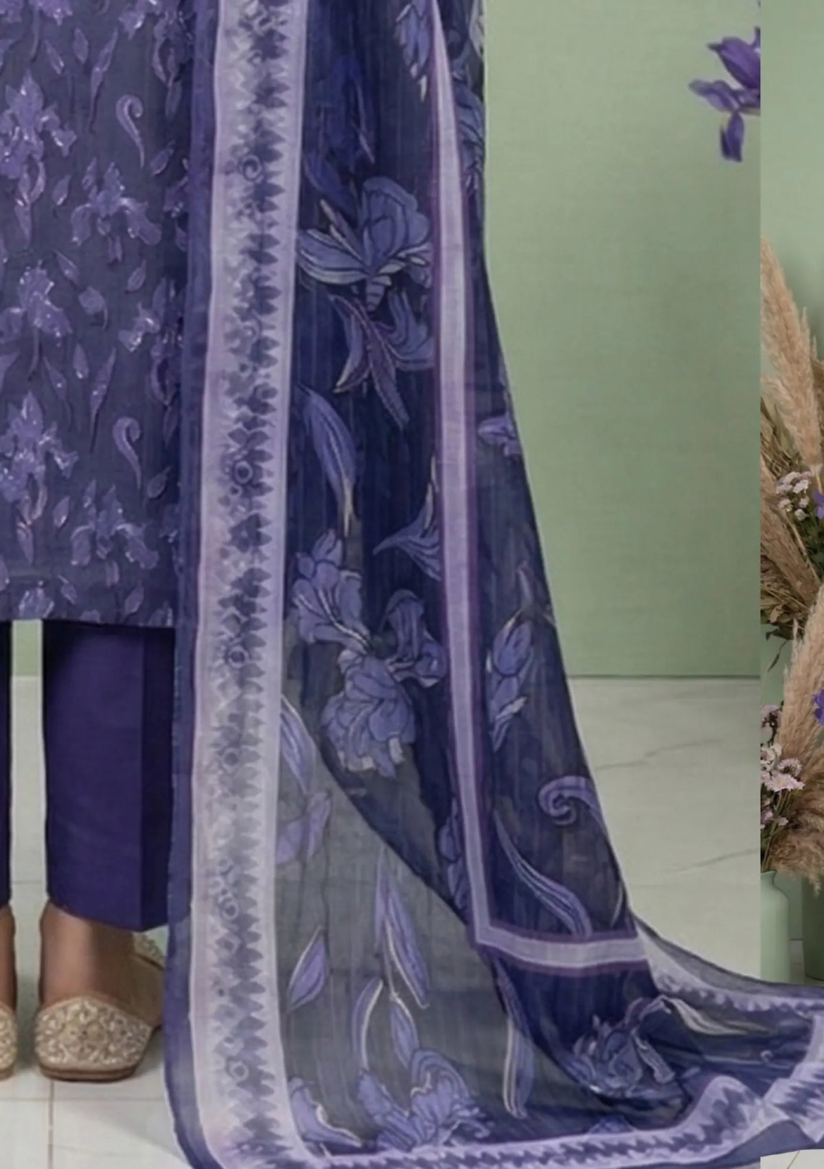 Indigo Whisper 3PC Printed Lawn shirt print detail