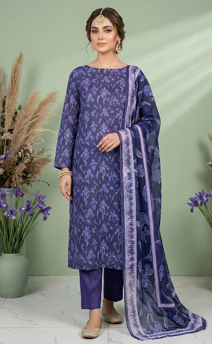 Indigo Whisper 3PC Printed Lawn front view