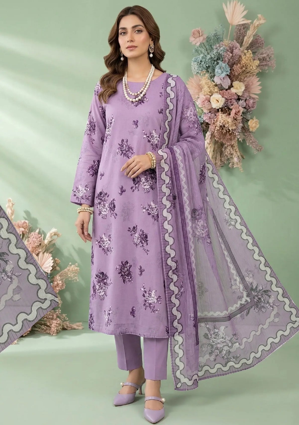 Lilac Muse 3PC Printed Lawn front view
