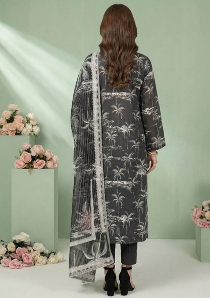 Midnight Palm Charcoal 3PC Printed Lawn back view
