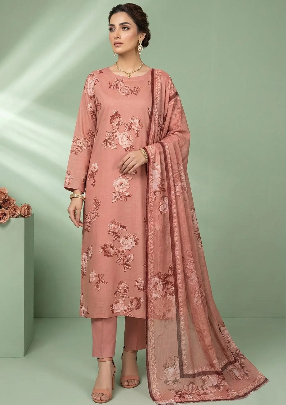 Rosewood Bloom 3PC Printed Lawn front view