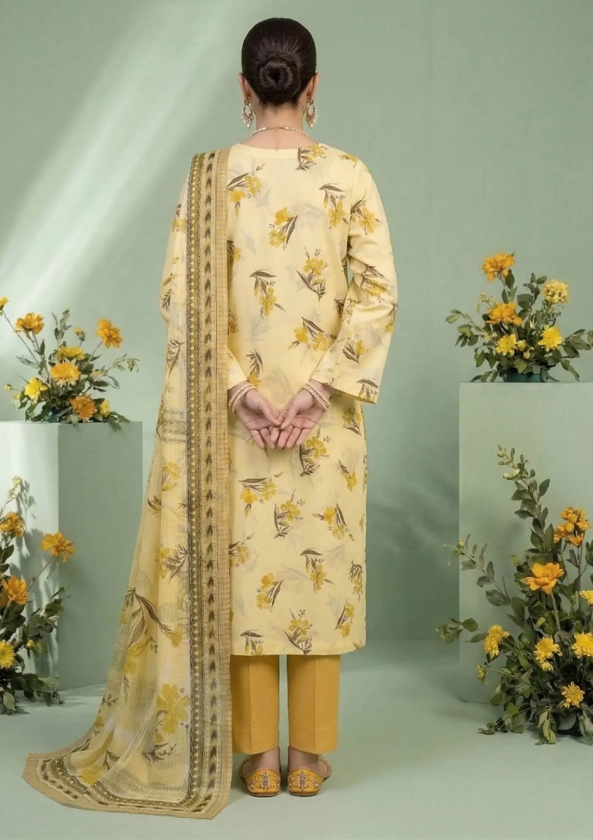 Sunlit Meadow Yellow 3PC Printed Lawn back view