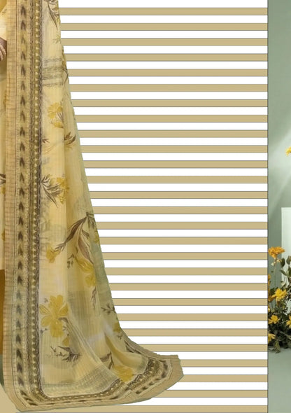 Sunlit Meadow Yellow 3PC Printed Lawn shirt print detail