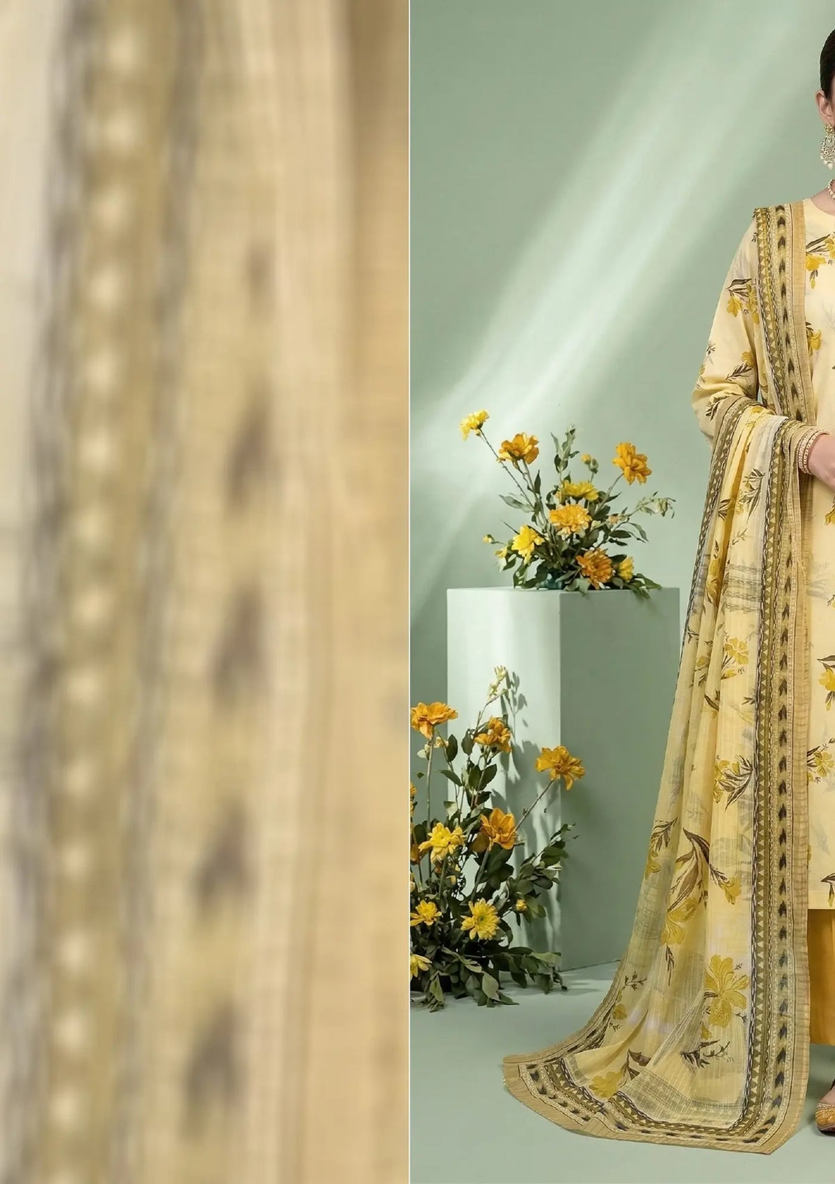 Sunlit Meadow Yellow 3PC Printed Lawn dupatta view