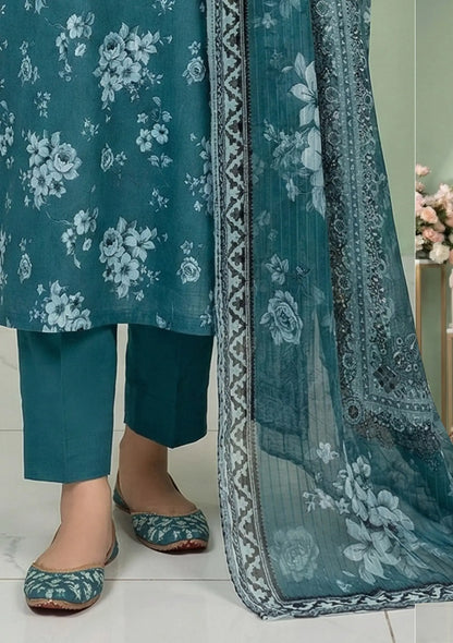 Teal Garden 3PC Printed Lawn shirt print detail