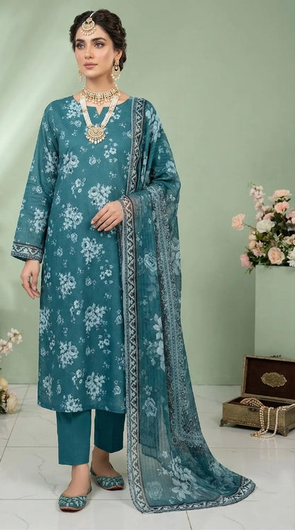 Teal Garden 3PC Printed Lawn front view