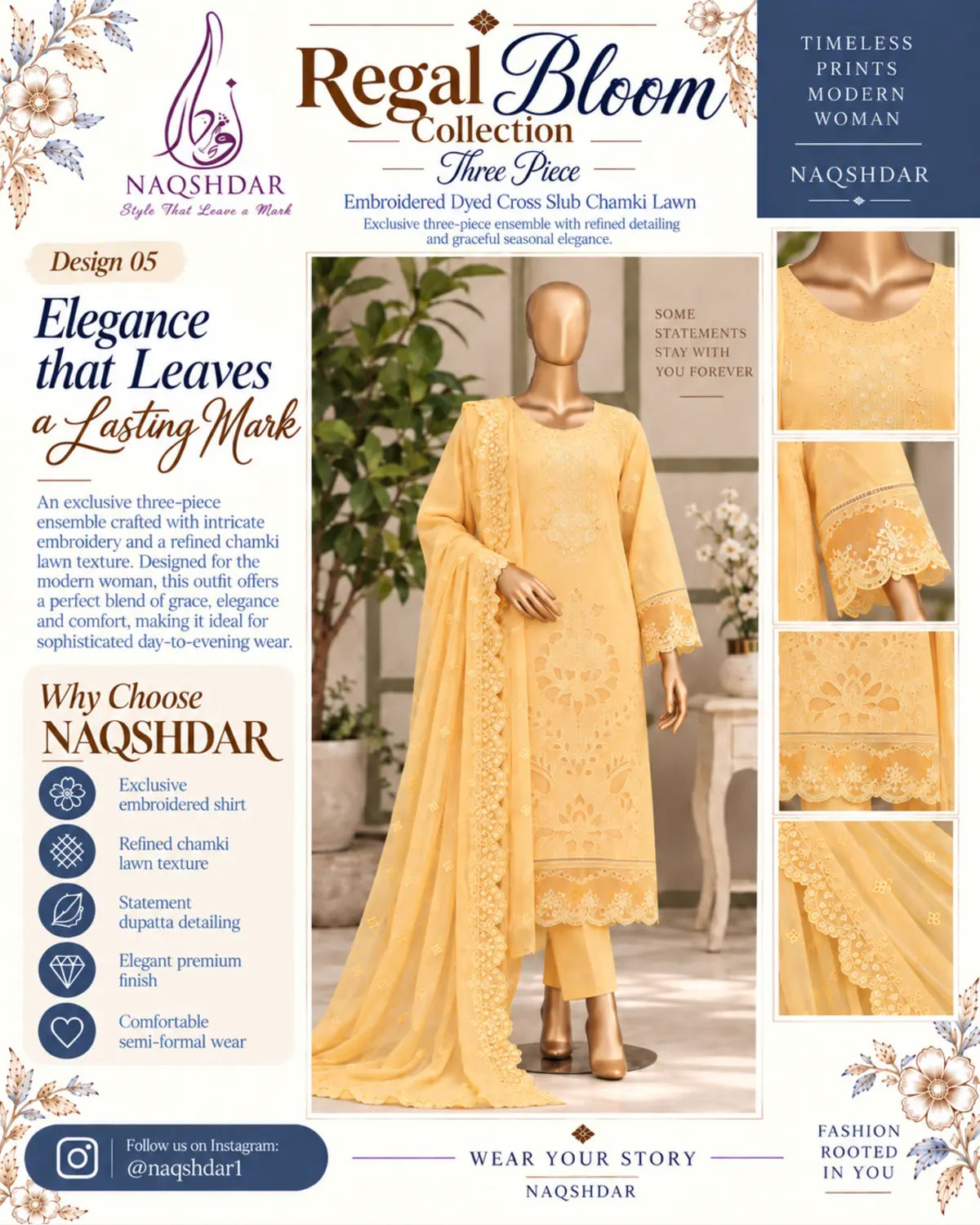 Queen of Hearts Silent Meadow marigold unstitched chamki lawn 3 piece main catalog view