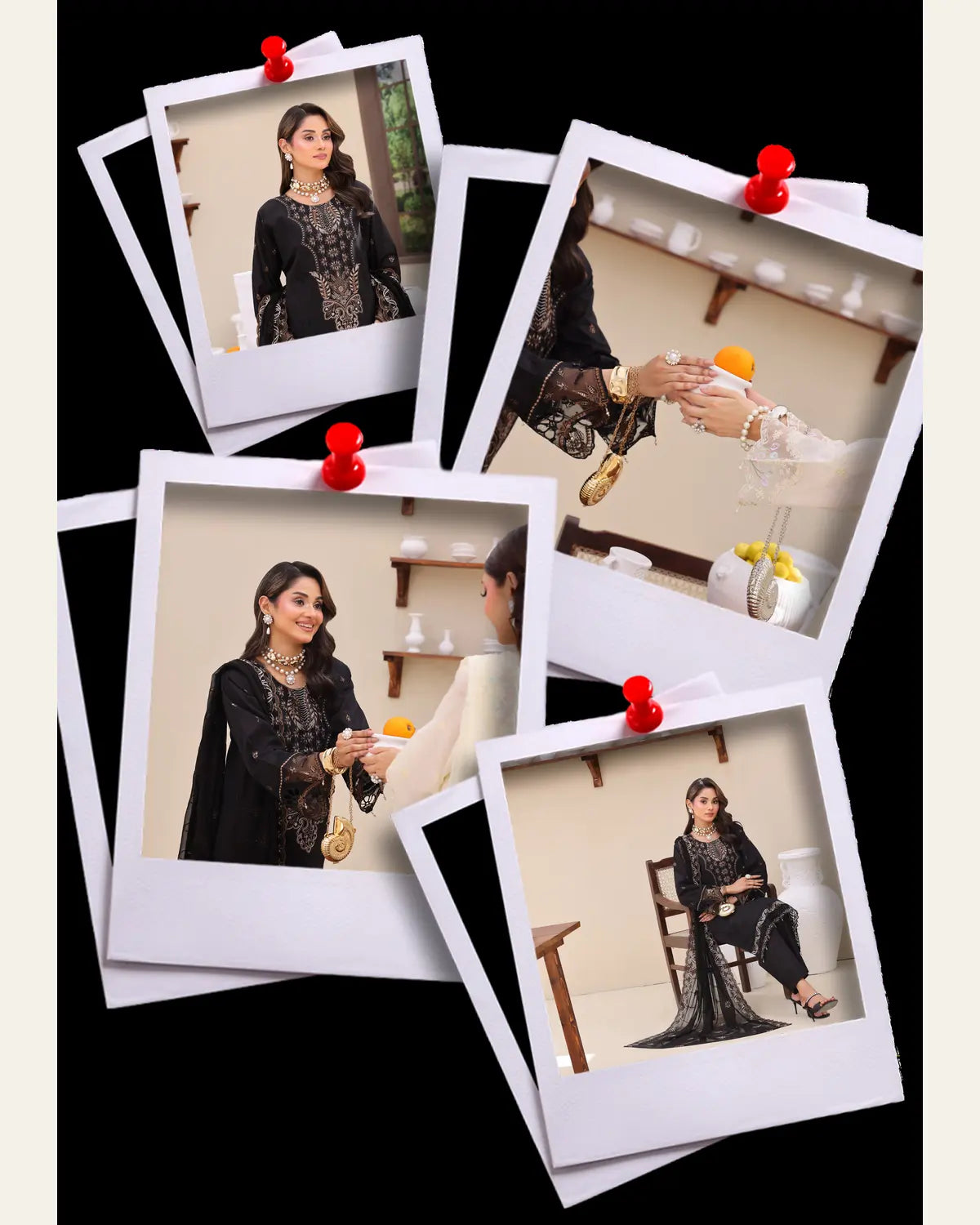 Silent Noir black chamki lawn styling collage
