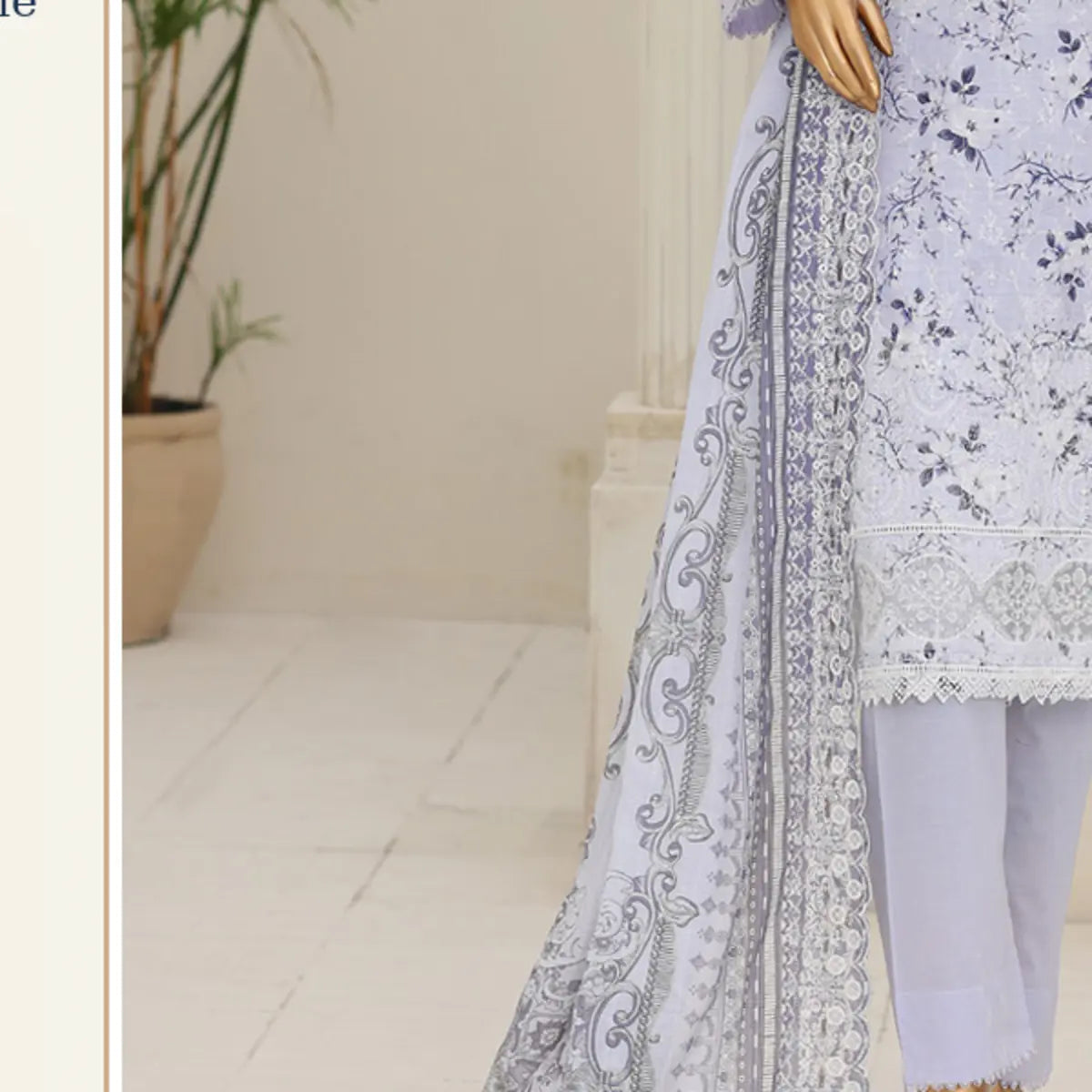 Azure Whisper Light Blue scalloped voile dupatta and shirt border detail