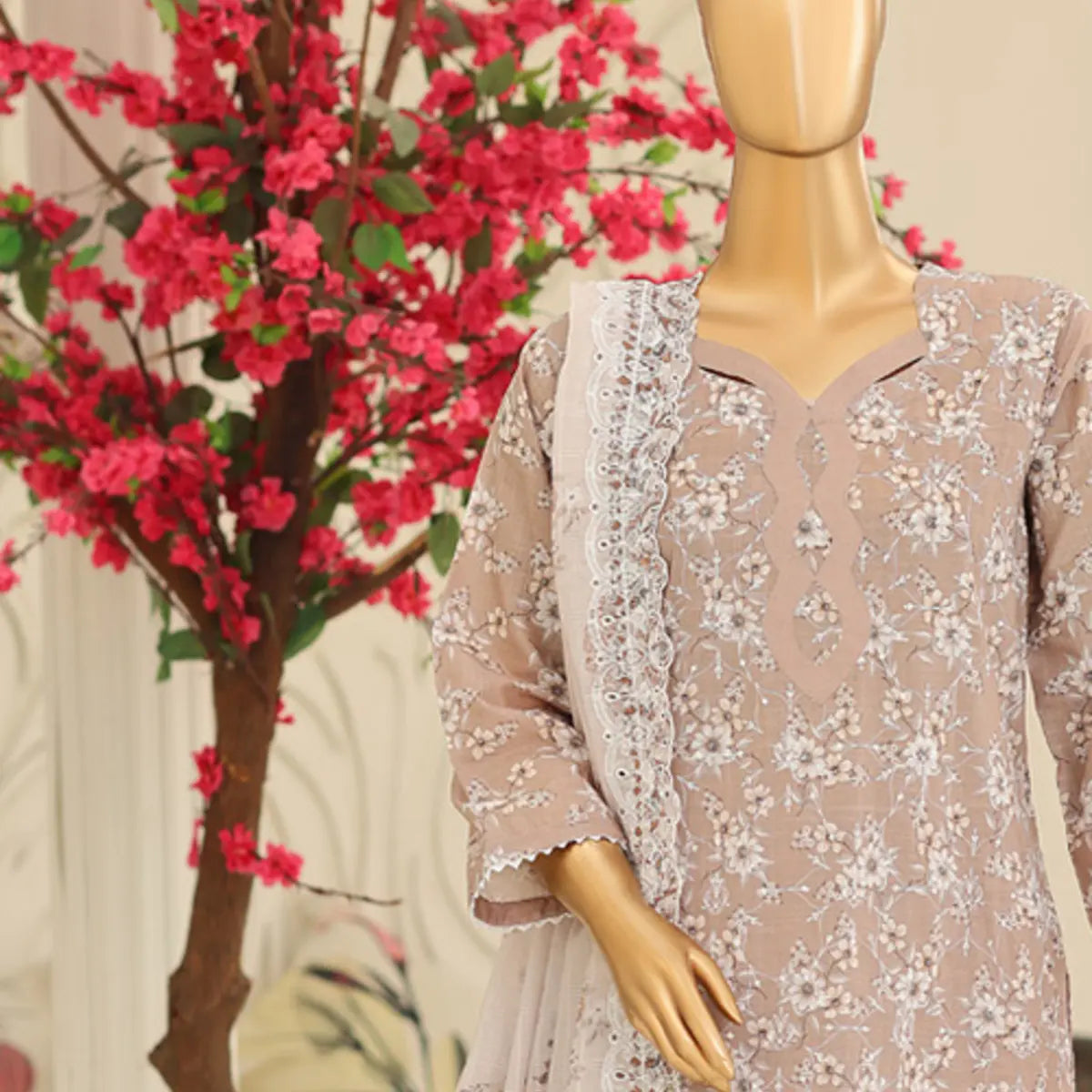 Blushwood Bloom Burley Wood embroidered lawn shirt neckline detail