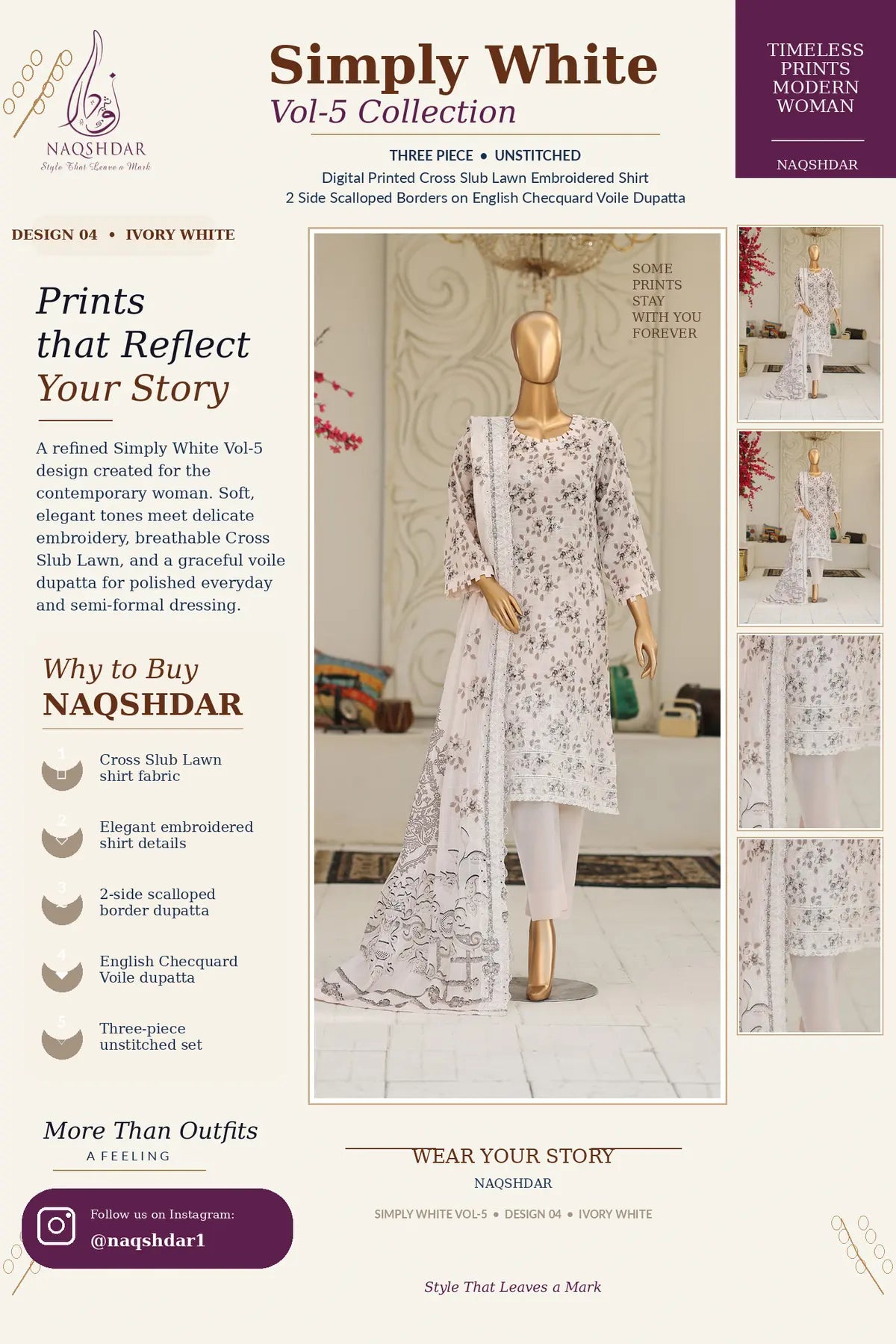 Ivory Garden Ivory White Simply White Vol. 5 three-piece unstitched lawn suit