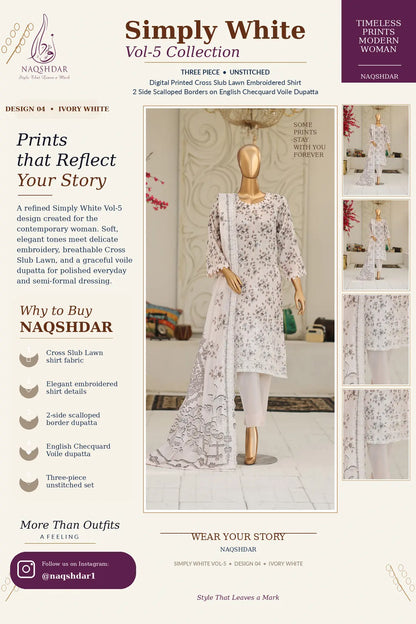 Ivory Garden Ivory White Simply White Vol. 5 three-piece unstitched lawn suit