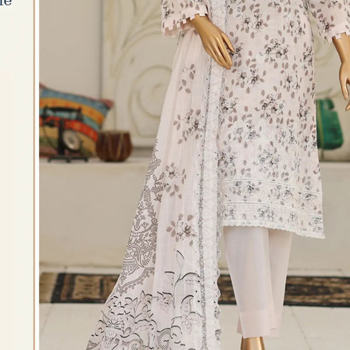 Ivory Garden Ivory White scalloped voile dupatta and shirt border detail