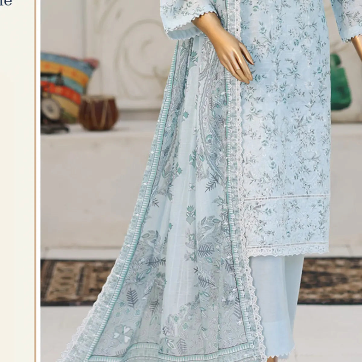Seafoam Lace Seafoam Blue scalloped voile dupatta and shirt border detail
