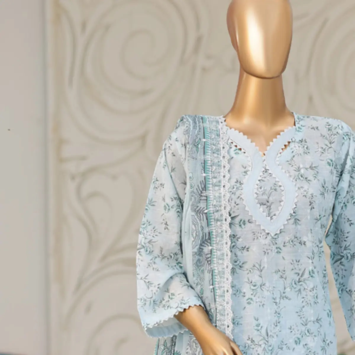 Seafoam Lace Seafoam Blue embroidered lawn shirt neckline detail