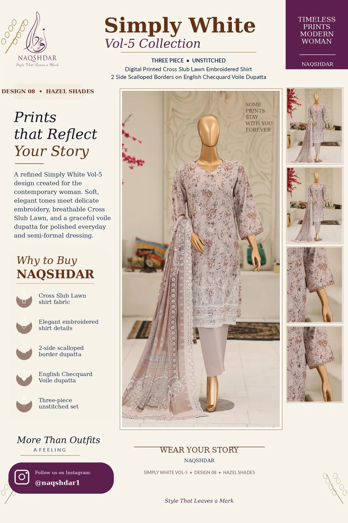 Hazel Bloom Hazel Shades Simply White Vol. 5 three-piece unstitched lawn suit